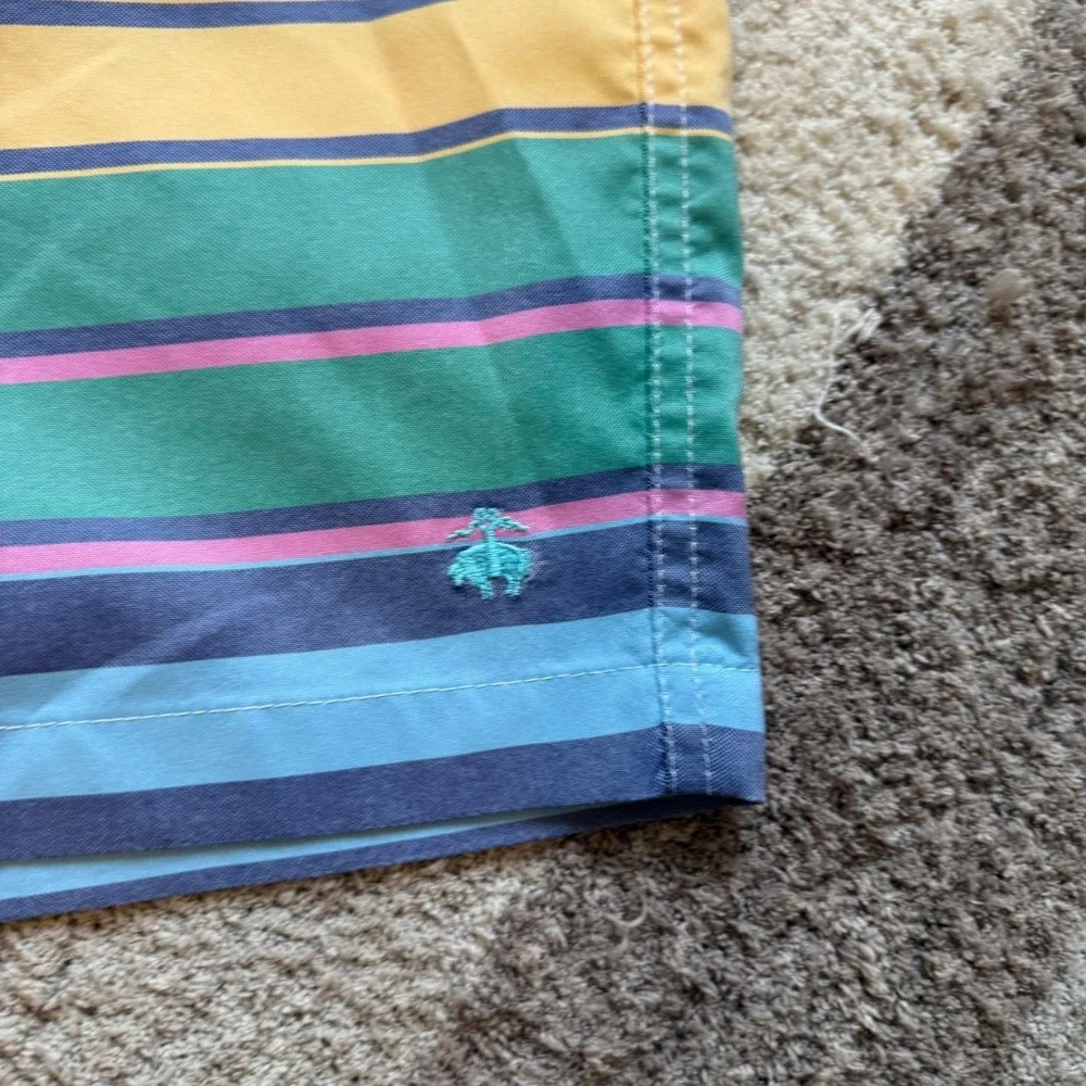Brooks‎ Brothers 346 Mens XL Swim Trunks Striped Board Shorts Yellow Blue Green